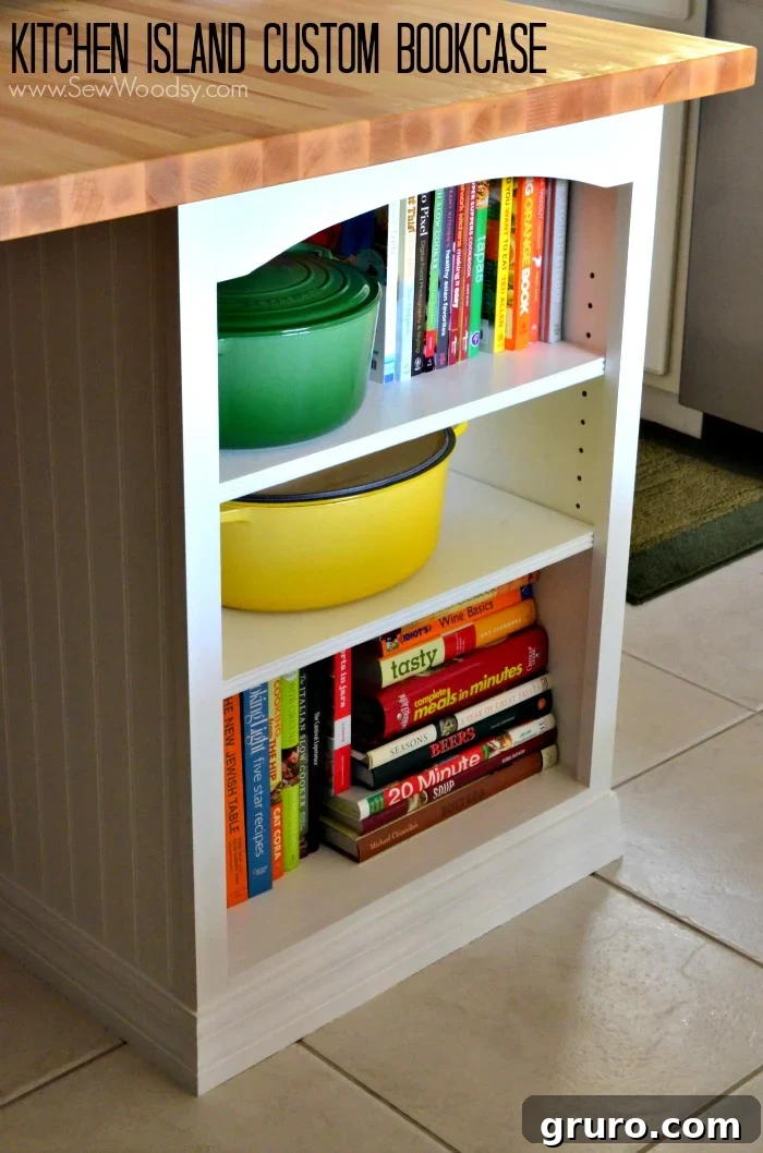 Kitchen Island Custom Bookcase video tutorial created for @homesdotcom by SewWoodsy.com #DIY #kitchen 