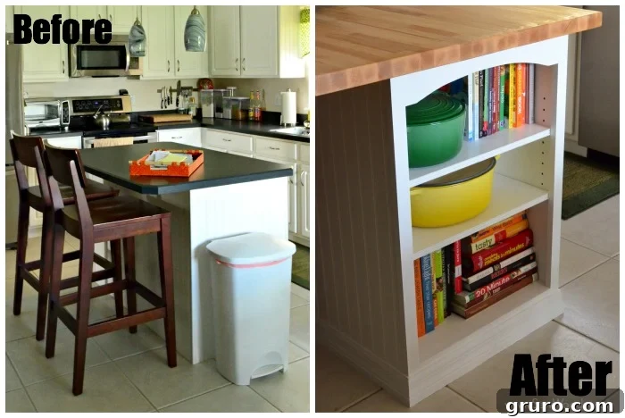 Kitchen Island Custom Bookcase video tutorial created for @homesdotcom by SewWoodsy.com #DIY #kitchen 