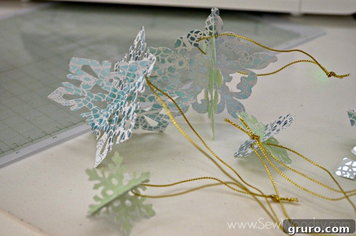 Adding gold thread to Die-Cut Snowflake Ornaments
