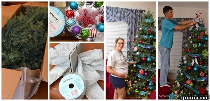Adding Jingle Brights Christmas ornaments to our Martha Stewart Living artificial tree.