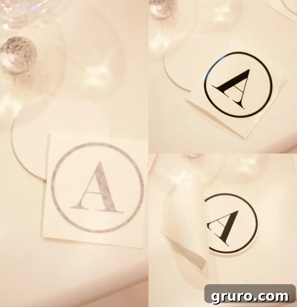 Easy Monogrammed Christmas Ornaments - Applying the Decal to Wood Slice