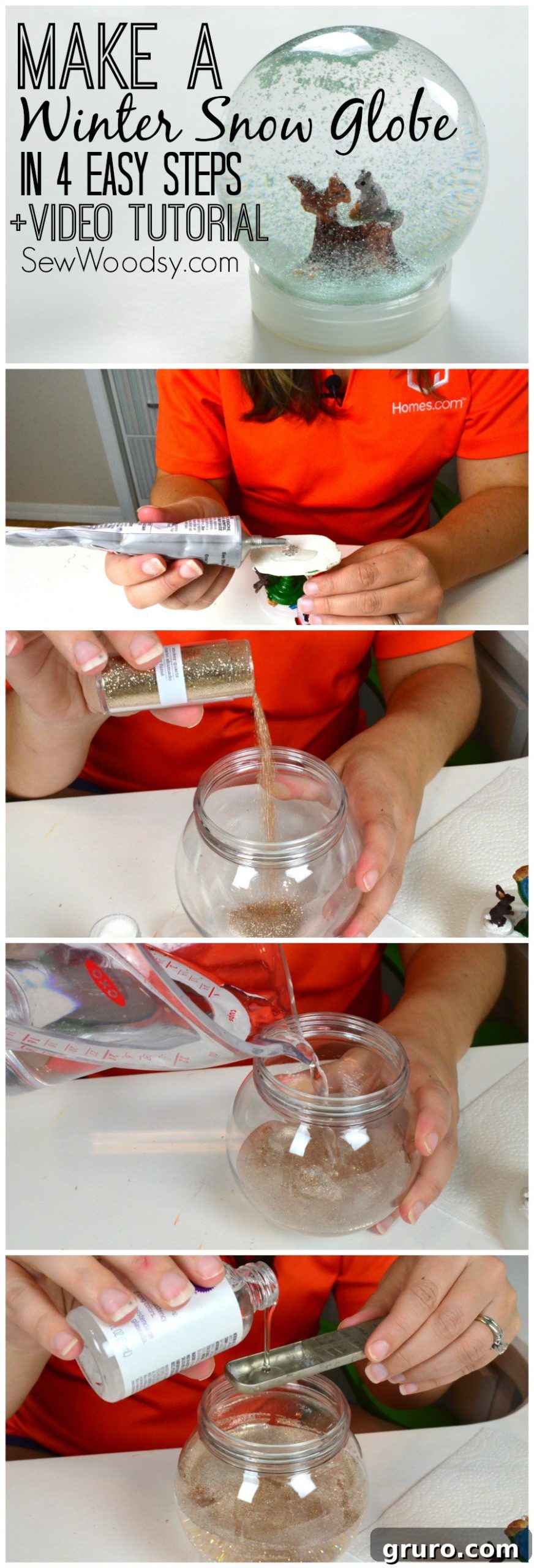 Detailed view of snow globe supplies arranged for crafting