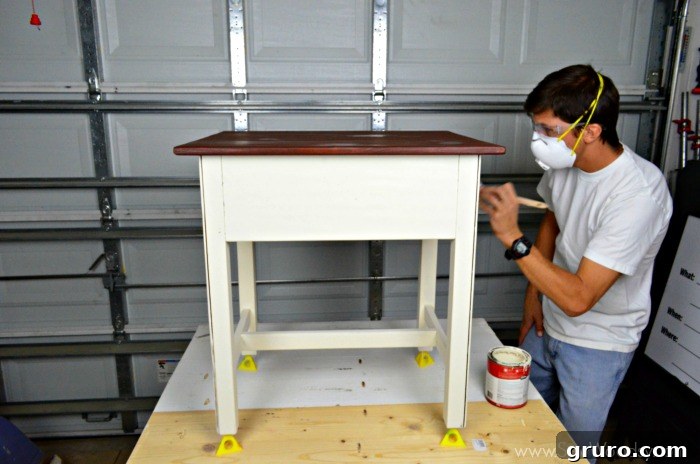 Applying the Second Coat of Antique White Paint to the End Table
