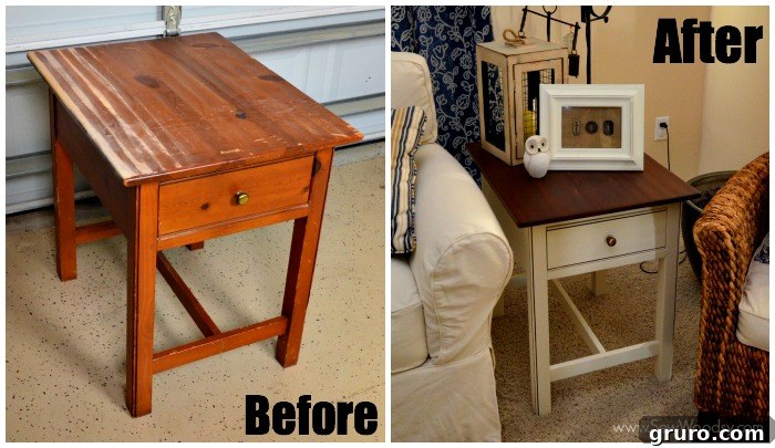 Dramatic Before and After of the Refinished End Table with Two-Tone Finish