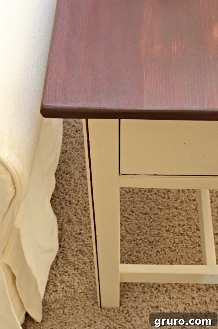 Close-up of the Refinished End Table Top, Showing Wood Grain and Texture