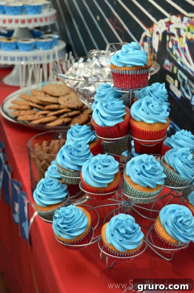 Assorted desserts on a baby shower dessert bar