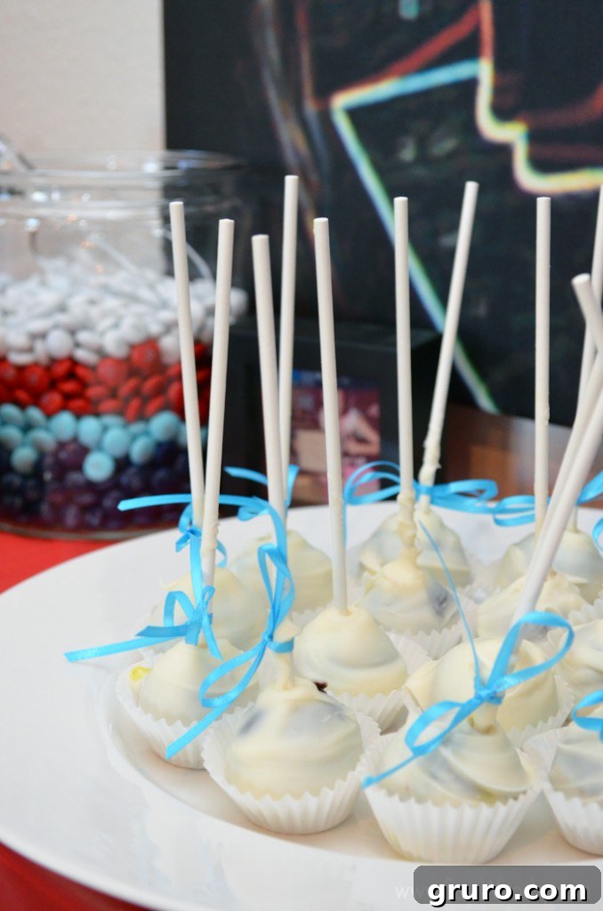 Chocolate cake pops decorated for a baby shower
