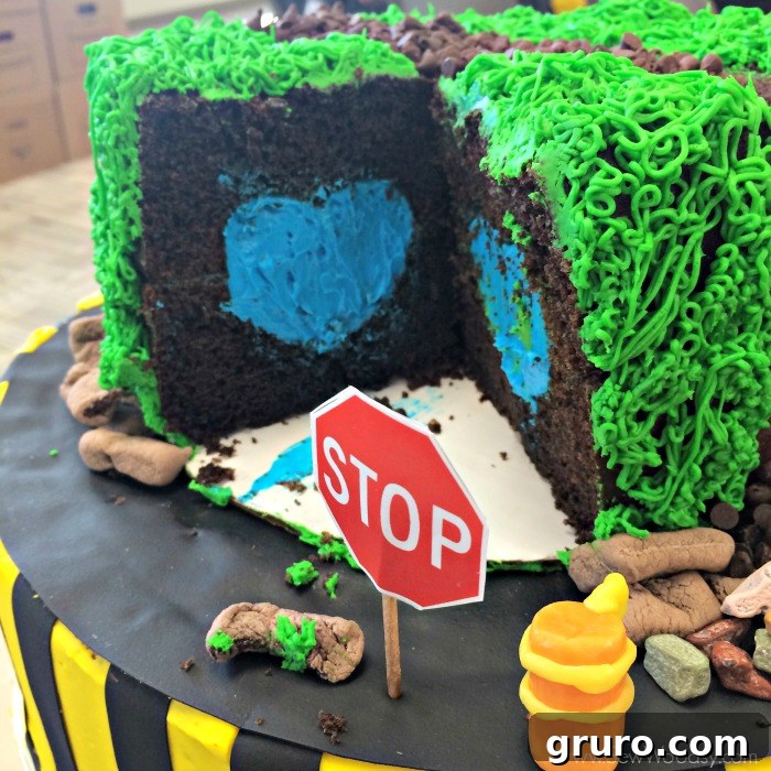 Blue Heart Inside Construction Themed Baby Shower Cake