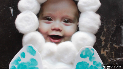 An adorable Easter Bunny Cotton Ball Photo Footprint Craft, perfect for capturing a child's tiny footprint.