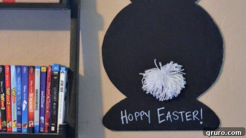 A creative DIY Easter chalkboard, perfect for festive messages or countdowns.