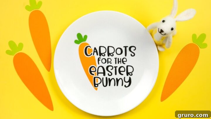 A charming ceramic plate designed for the Easter Bunny, labeled 'Carrots for the Easter Bunny'.
