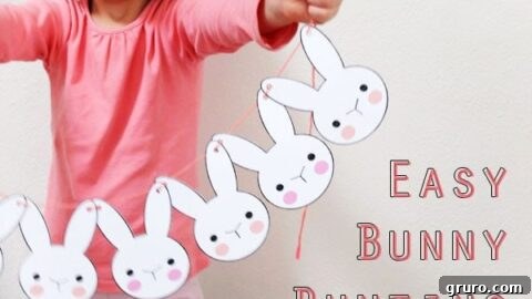An adorable bunny bunting, a printable Easter craft perfect for decorating any room.
