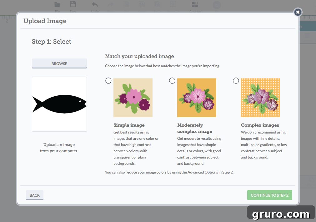 Cricut Design Space upload screen