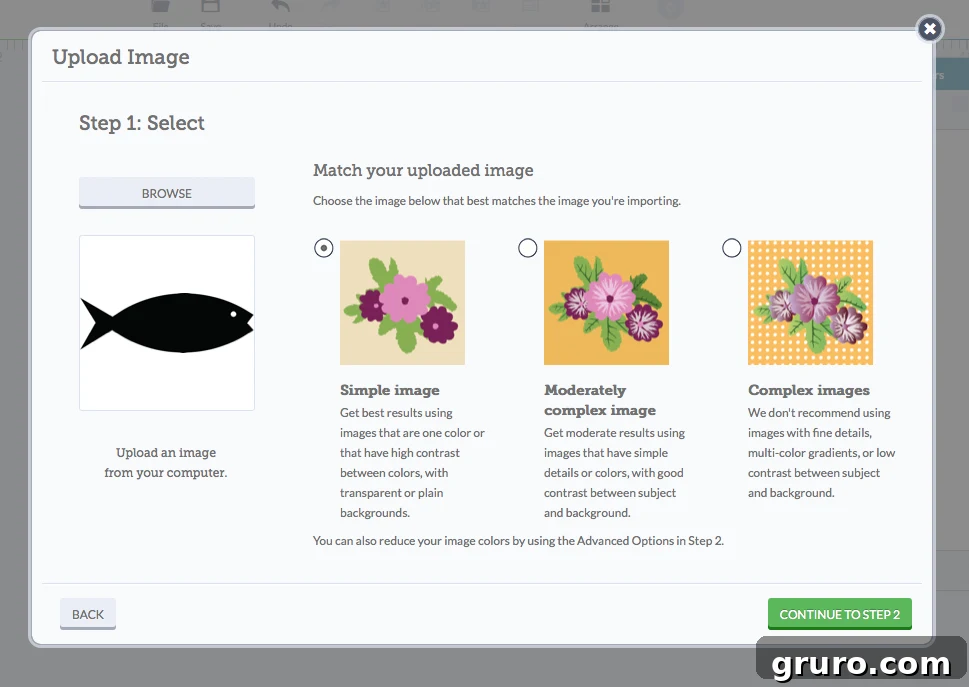Selecting an image to upload in Cricut Design Space