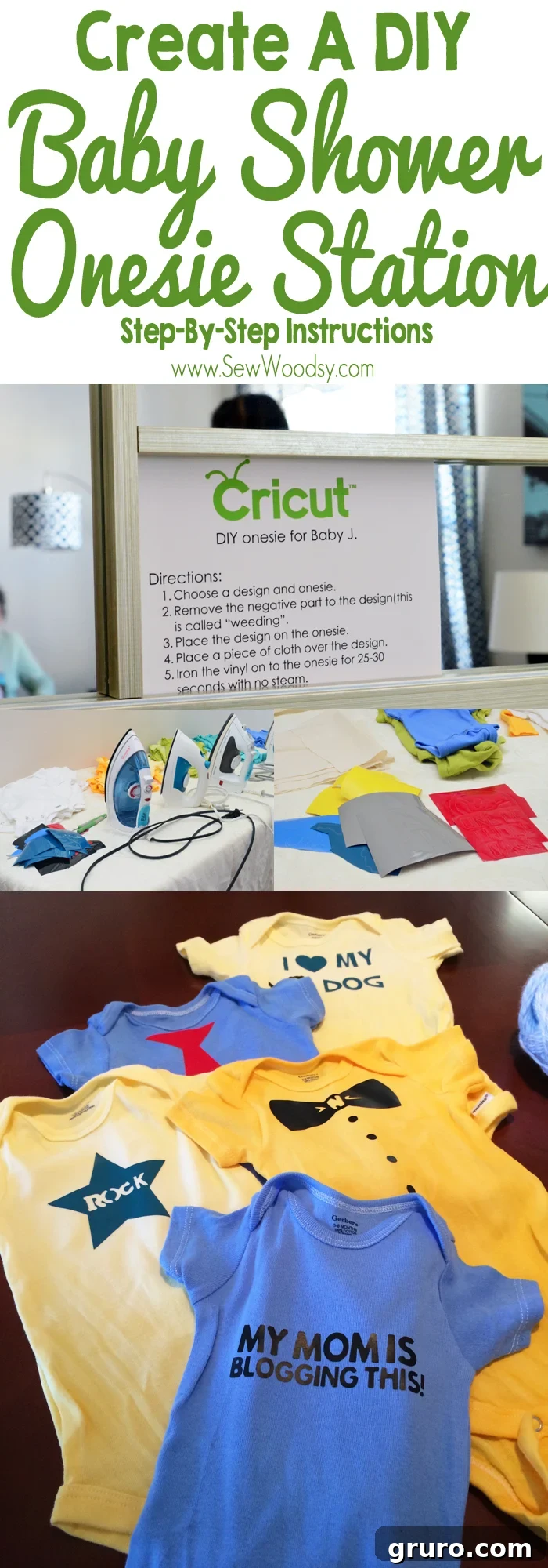 Guests designing custom onesies at a Baby Shower Onesie Station using Cricut Iron-On Vinyl