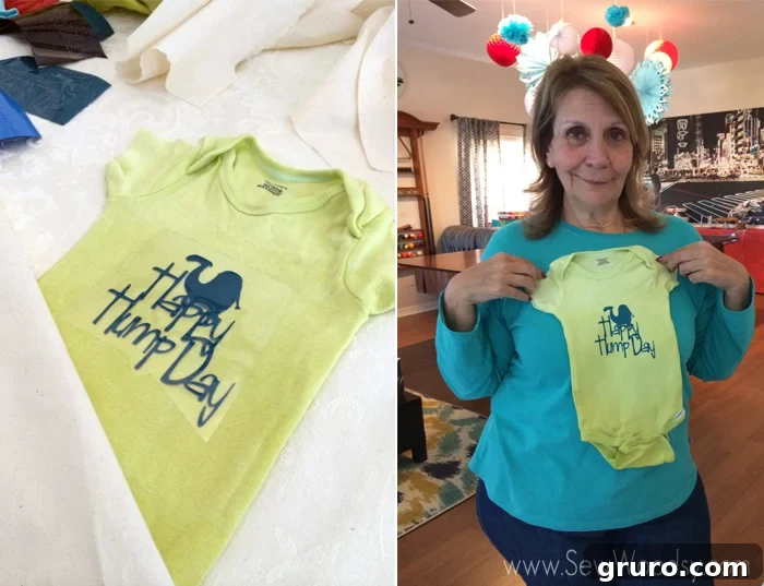 A bustling Baby Shower Onesie Station with guests actively crafting and colorful onesies displayed