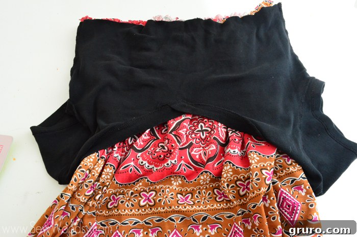 Preparing to Attach T-Shirt Bodice to Skirt