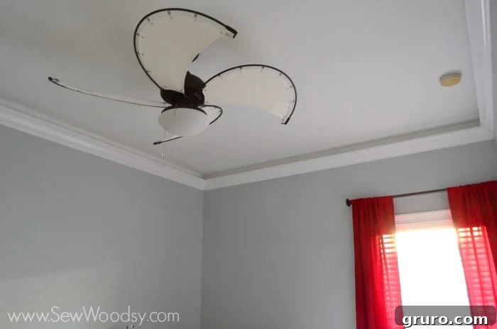 Ceiling Fan Installation: From Box to Breeze 12 The nursery is progressing beautifully, featuring the new ceiling fan and awaiting further decoration.