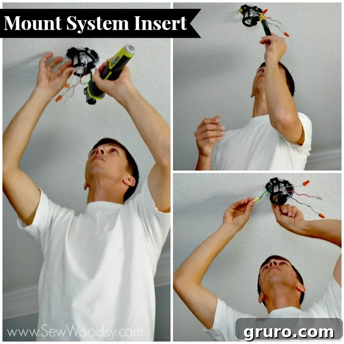 Ceiling Fan Installation: From Box to Breeze 4 Securely attach the new mounting bracket provided with the ceiling fan to the electrical outlet box.