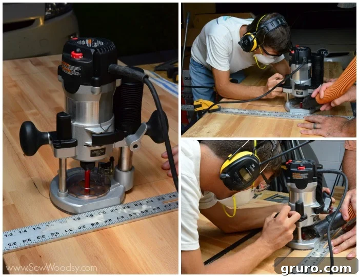 Securing the T-Square for a Straight Cut on Butcher Block