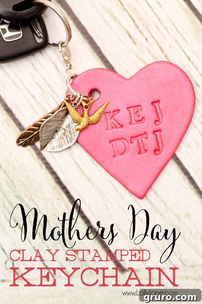 A charming handmade clay keychain with stamped messages, a simple yet thoughtful gift for Mother's Day.