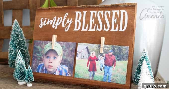 A rustic wooden photo frame adorned with charming decorations, perfect for displaying cherished family memories, making a heartfelt Mother's Day gift.