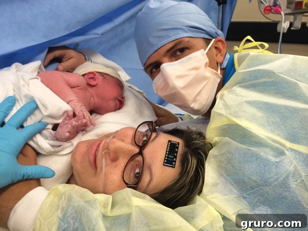 First skin-to-skin contact with Ryder in the delivery room.