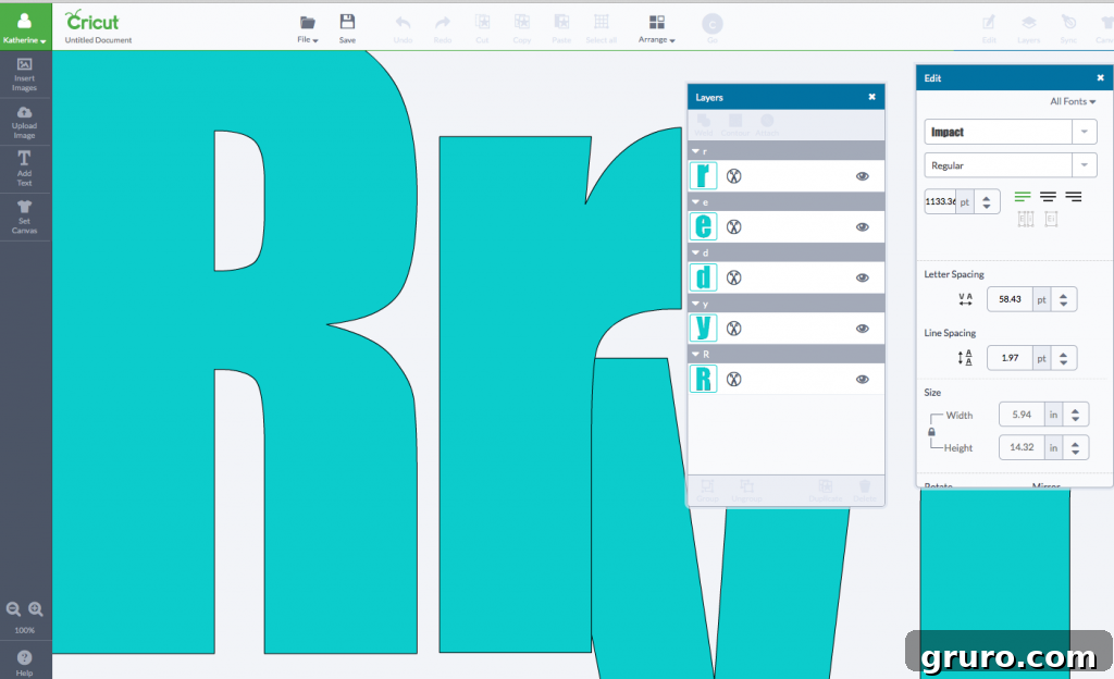 Cricut Design Space Name Screen Shot