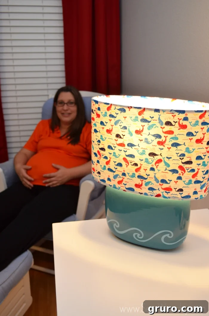 Proud mom-to-be with the DIY Nursery Whale Lamp