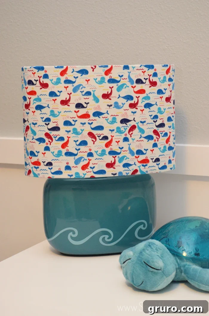 Another view of the DIY Whale Lamp in the nursery setting