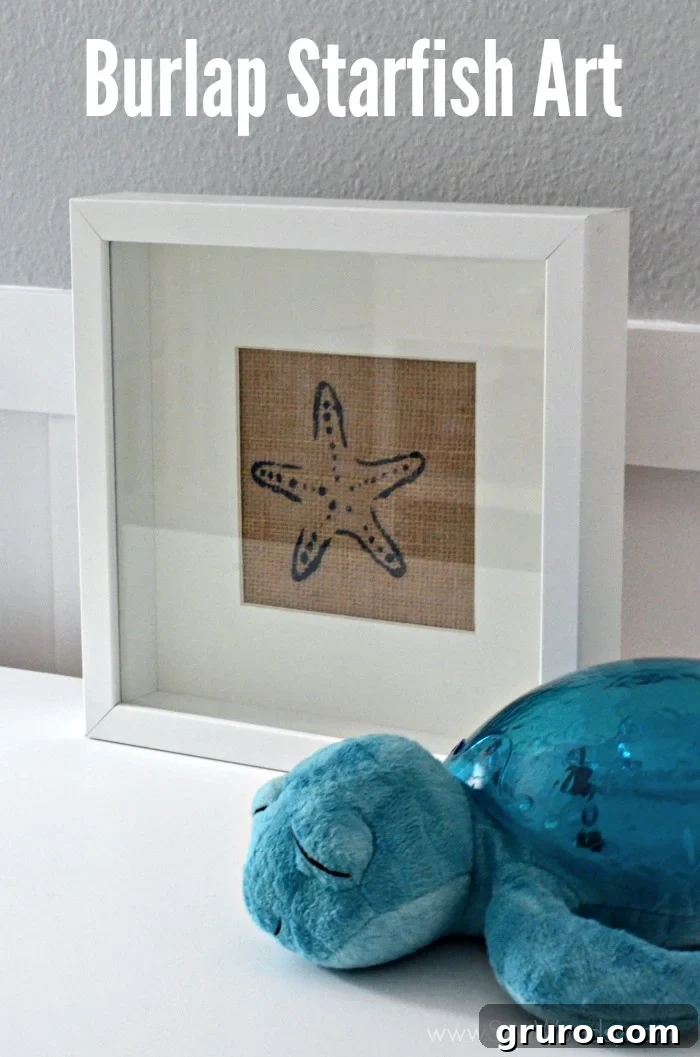 Rustic Sea Star Craft 3 Stunning Burlap Starfish Art in a frame, a perfect DIY project for a nautical or beach-themed nursery or home decor, completed in just 30 minutes using Martha Stewart Crafts.