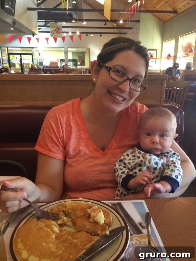 Ryder's unimpressed face at a sub-par Denny's during the trip.