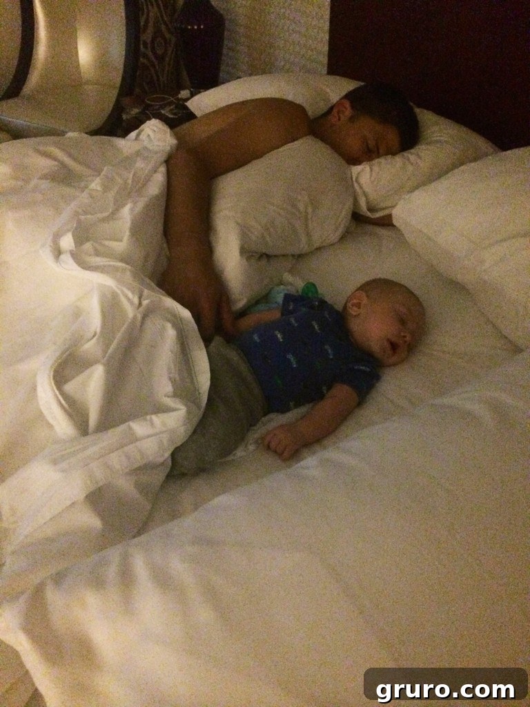 Family resting in the hotel room after the long drive to Haven Conference.