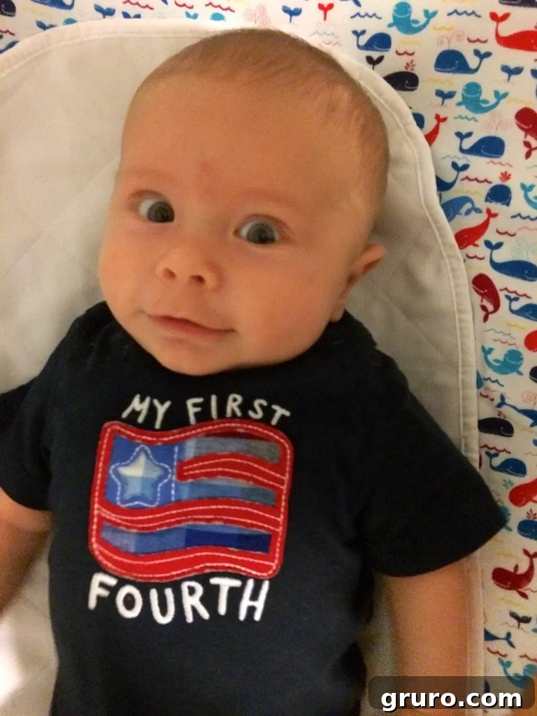Ryder celebrating his very first Fourth of July holiday, dressed in patriotic attire