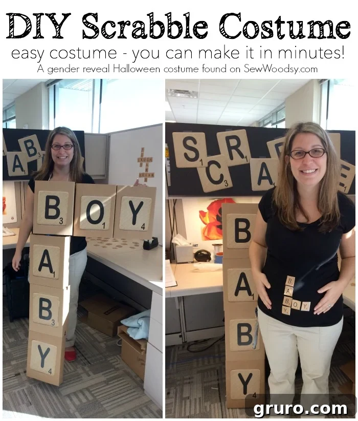 Letter-Perfect Scrabble Showstopper 2 DIY Scrabble Costume - Easy Halloween Costume & Gender Reveal Idea