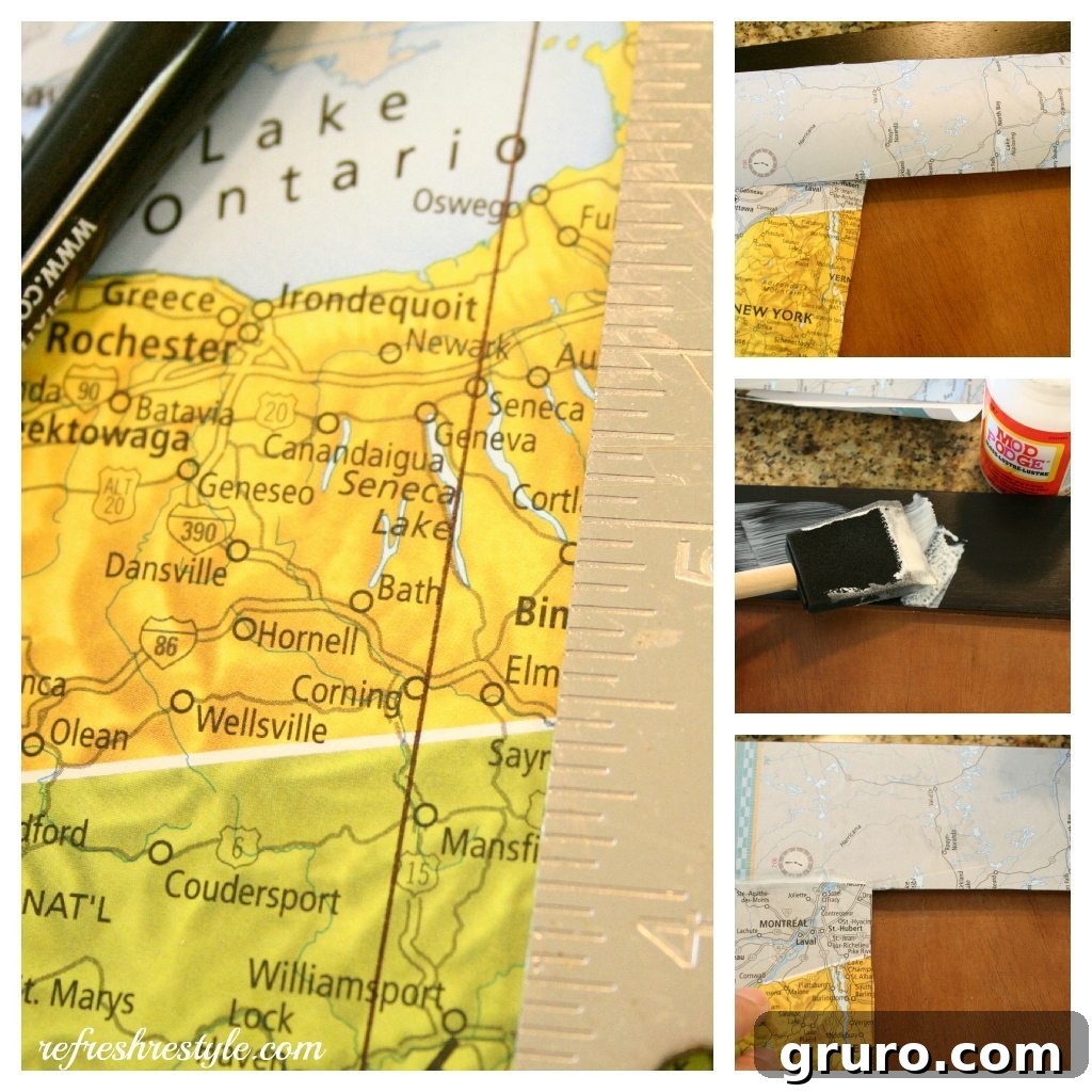Finished Mod Podge map charger with clear, protective topcoat