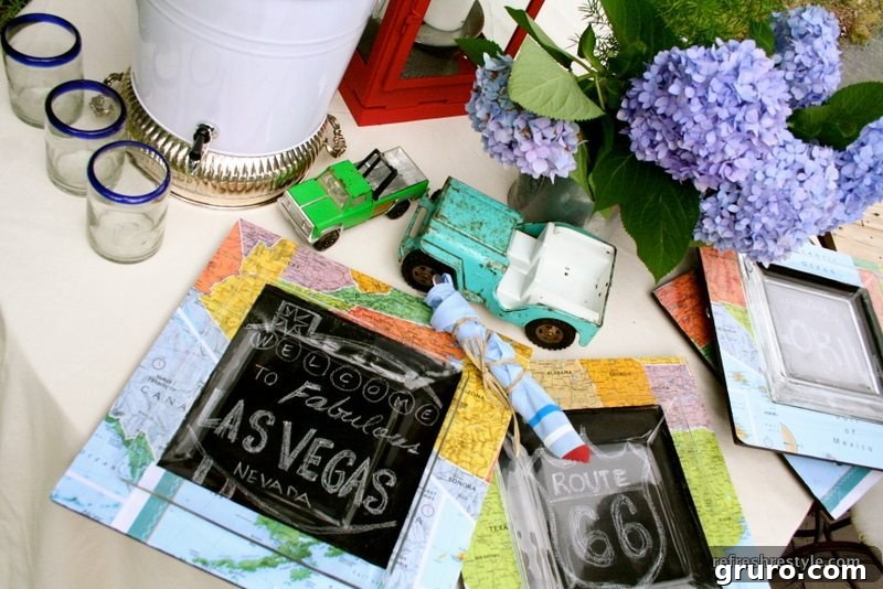 Clear square plates revealing the chalkboard messages on the Mod Podge map chargers