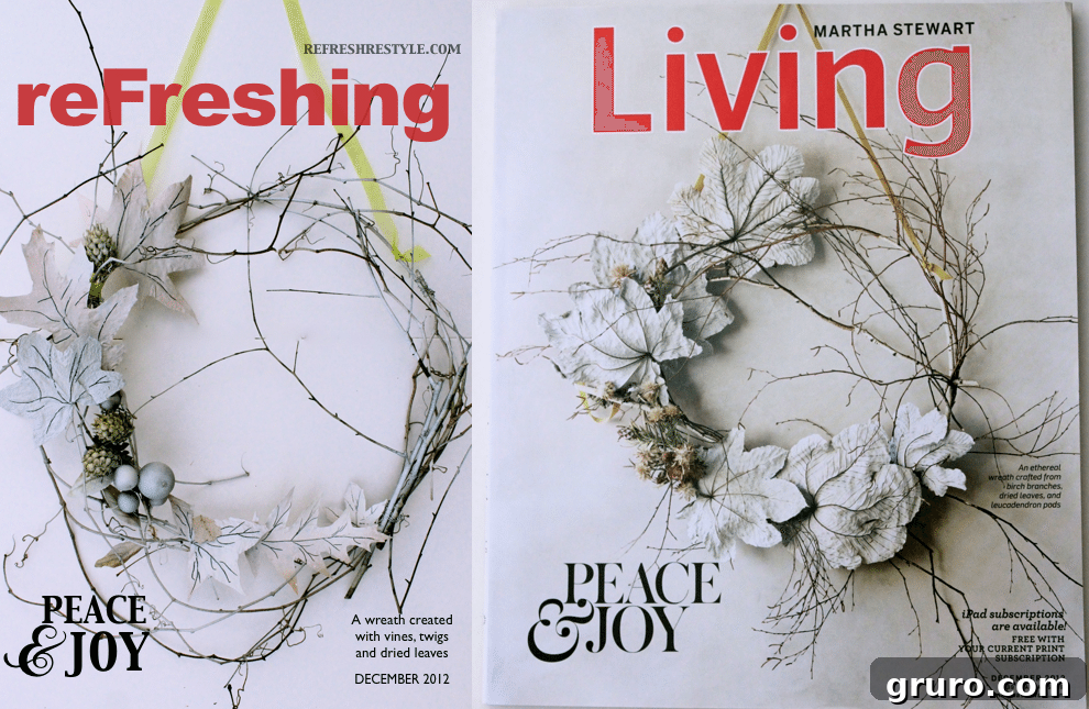 An inspirational image of a magazine feature showing a similar natural wreath design.