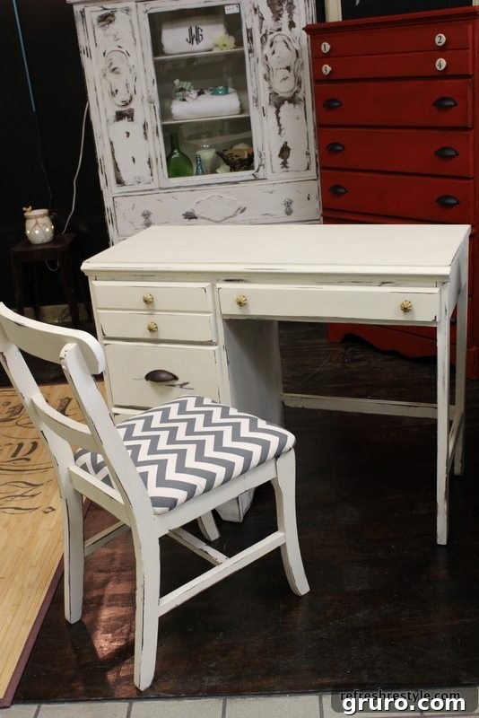 Yellow & Gray Chevron Desk Revival 2 Elegant Home Office with Shabby Chic Desk and Chevron Chair