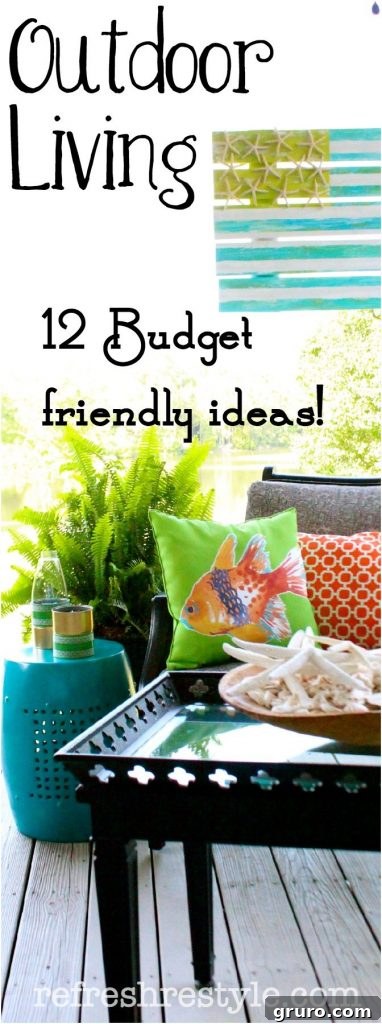 A creative collage showcasing various budget-friendly outdoor living and DIY project ideas for home decor.