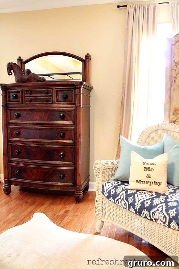 Master Bedroom with Updated Wicker Chair