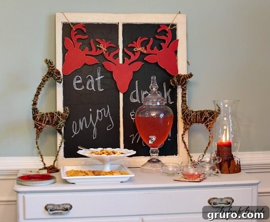 Effortless Holiday Hosting 4 Party host preparing the buffet table with beverages and snacks, illustrating easy setup.