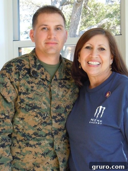 Marine Mitchell, a dedicated service member, with his mother, the author's sister, sharing a heartfelt moment.