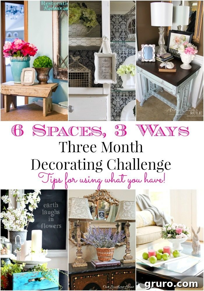 Spring Home Inspiration Free Decor Tips 2 Month 3 of Decorating Challenge: A collage of creative, free decorating ideas from six different bloggers, inspiring readers to shop their homes.
