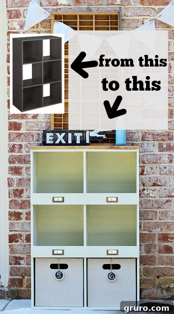 Rustic Charm Storage Cubes 4 Before and after transformation of a ClosetMaid laminate storage cube into a custom farmhouse unit