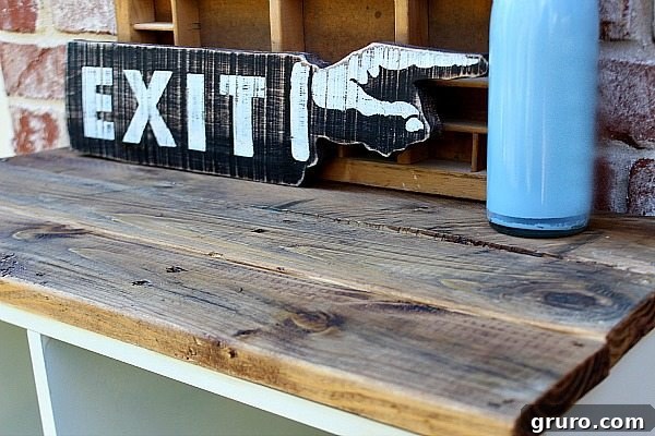 Rustic Charm Storage Cubes 9 Close-up of the completed laminate furniture topped with reclaimed pallet wood, showcasing DIY detail