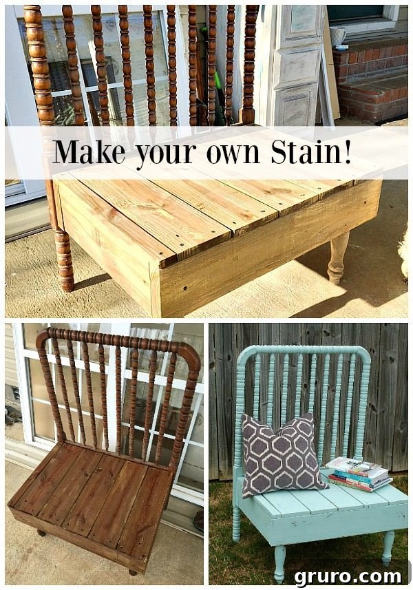 Transform your furniture with a DIY steel wool and vinegar stain, demonstrated on a repurposed baby bed bench