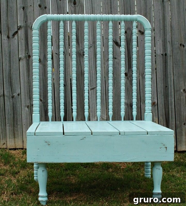 Baby bed bench with natural stain and paint, a successful furniture makeover by Refresh Restyle