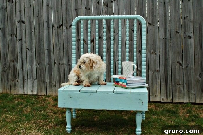 Repurposed baby bed bench showcasing the steel wool natural paint and stain idea from Refresh Restyle