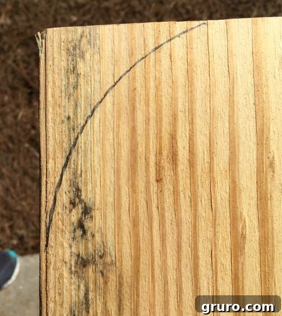 Build Your Industrial Cart Coffee Table 9 Marking the wood for rounded corners to fit the industrial coffee table cart.